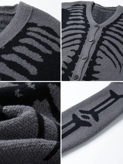 🎃Bestseller unisex Halloween knit cardigan. Skeleton print, button‐front V‐neck loose fit. Soft for spooky season & daily fall wear, multiple sizes available.🔥