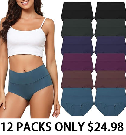 Women's High Waist Seamless Underwear Full Coverage Brief No Show Panties Sexy Comfortable Pantie Multi Pack L-8XL