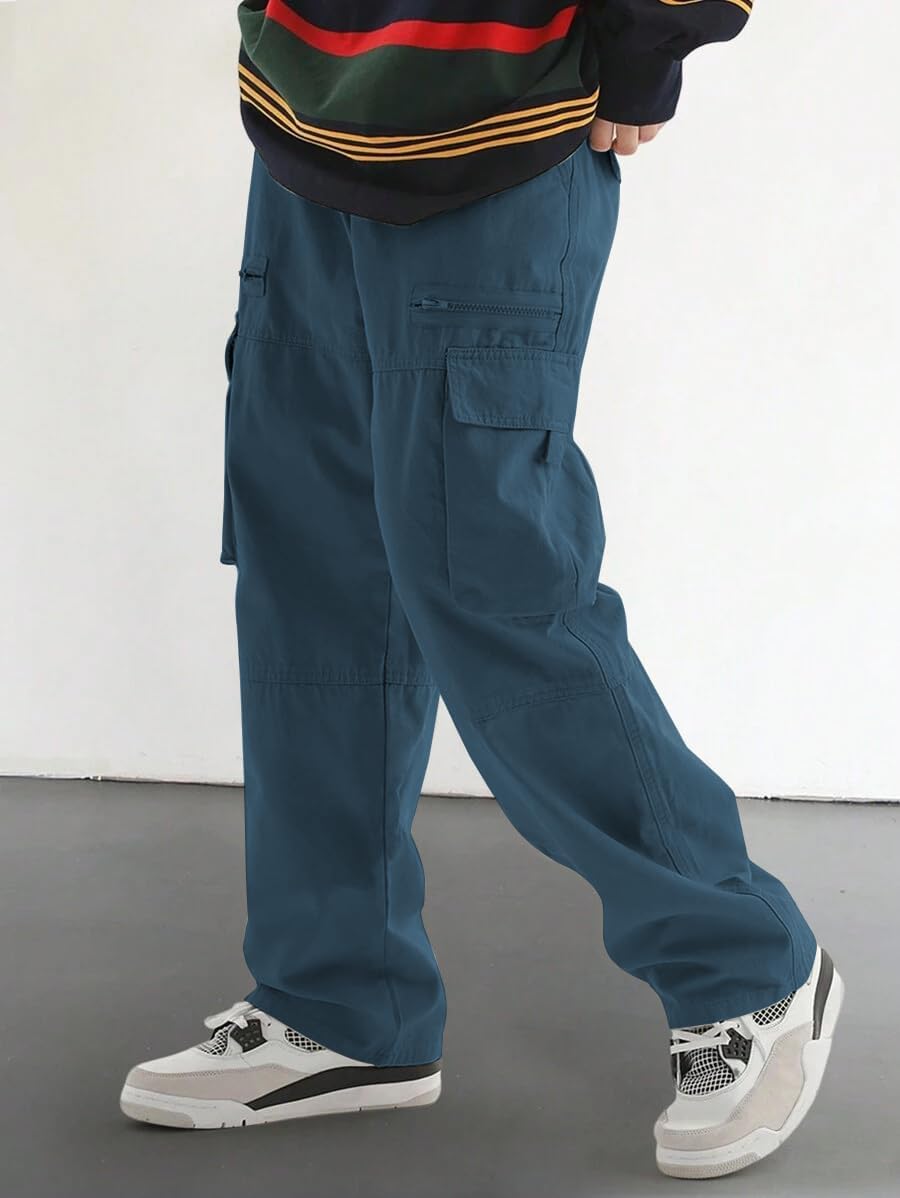 Men's Loose Solid Color All-match Pocket Drawstring Waist Overalls