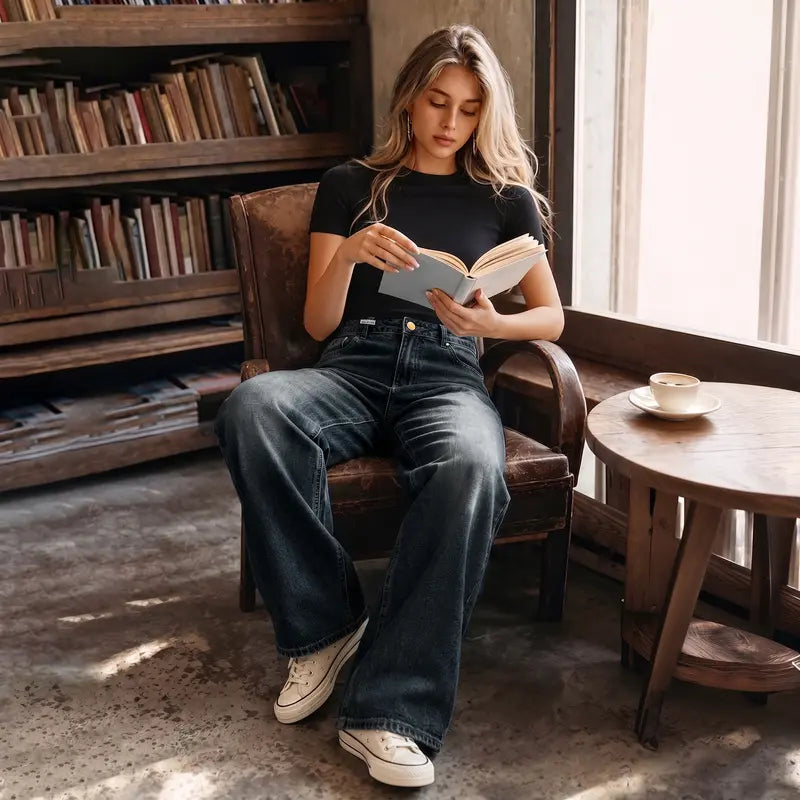 Women's Low Rise Baggy Jeans – 90s Wide Leg Denim