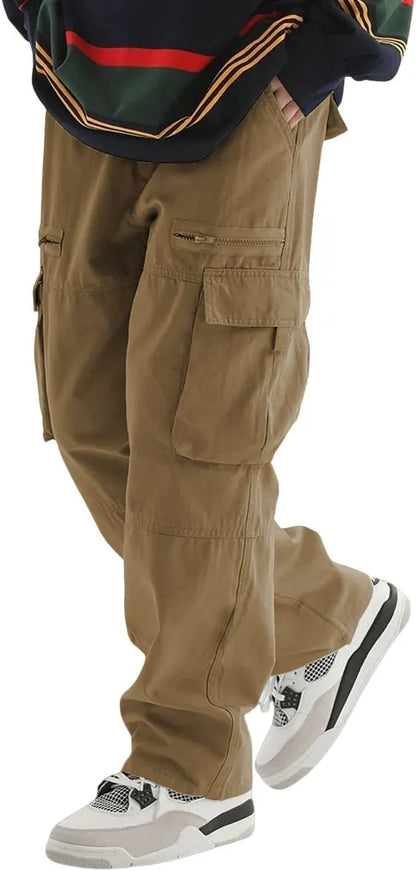 Men's Loose Solid Color All-match Pocket Drawstring Waist Overalls