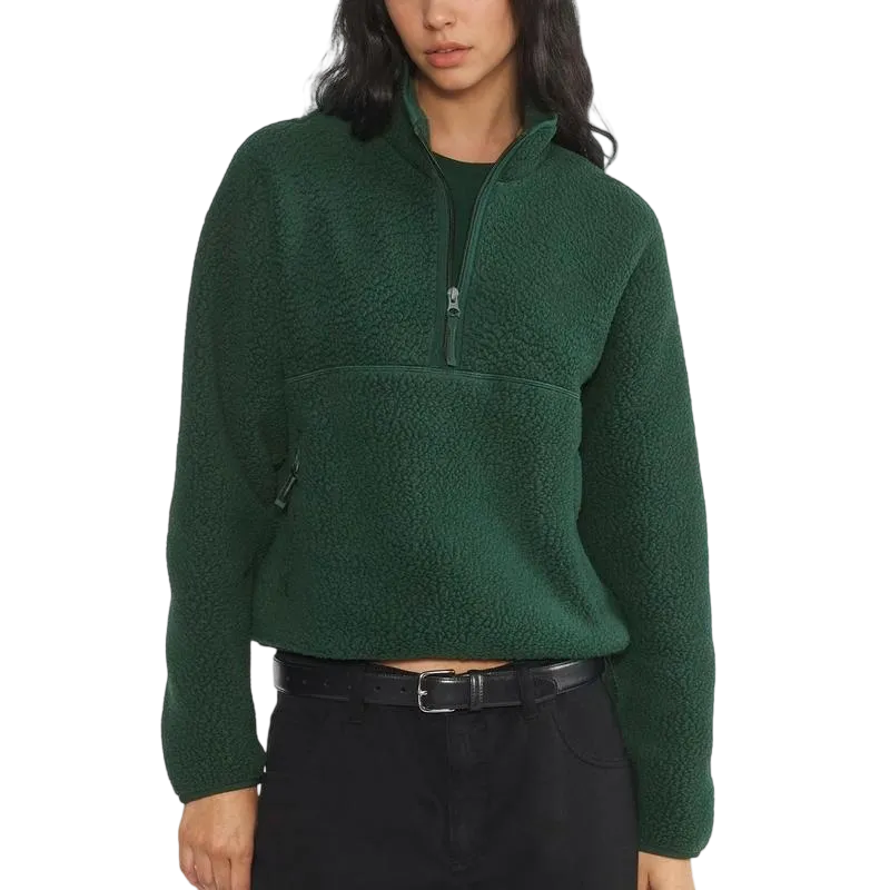 Women‘s Fleece Sweatshirt – Cropped Half-Zip Sherpa Pullover with Zipper Pockets