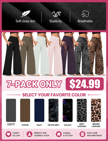 ⏰7 Pack Only $24.99⏰Plus Size High Waisted Loose Wide Leg Stretchy & Soft Fabric Casual Outing and Travel