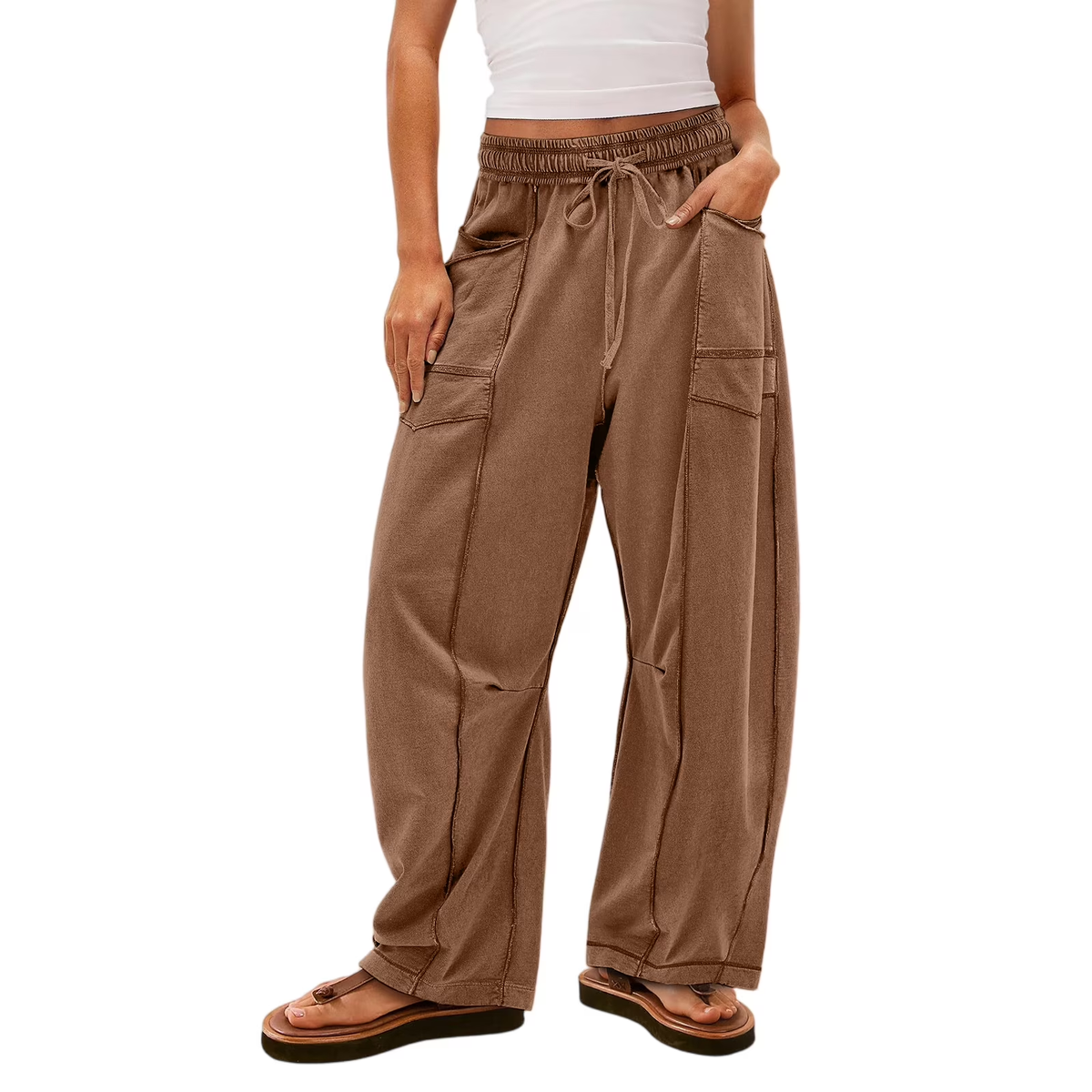 Women'S High Waisted Barrel Sweatpants Baggy Wide Leg Drawstring Joggers With Pockets And Seam Stitch Details| Regular Lined For Fall & Spring, Cozy Fleece Lined For Winter