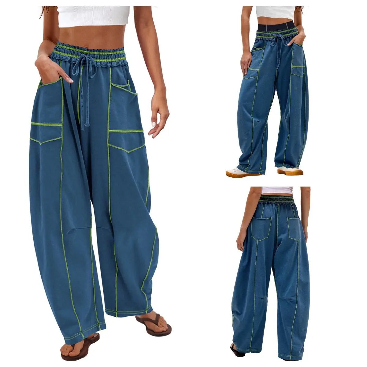 Women'S High Waisted Barrel Sweatpants Baggy Wide Leg Drawstring Joggers With Pockets And Seam Stitch Details| Regular Lined For Fall & Spring, Cozy Fleece Lined For Winter