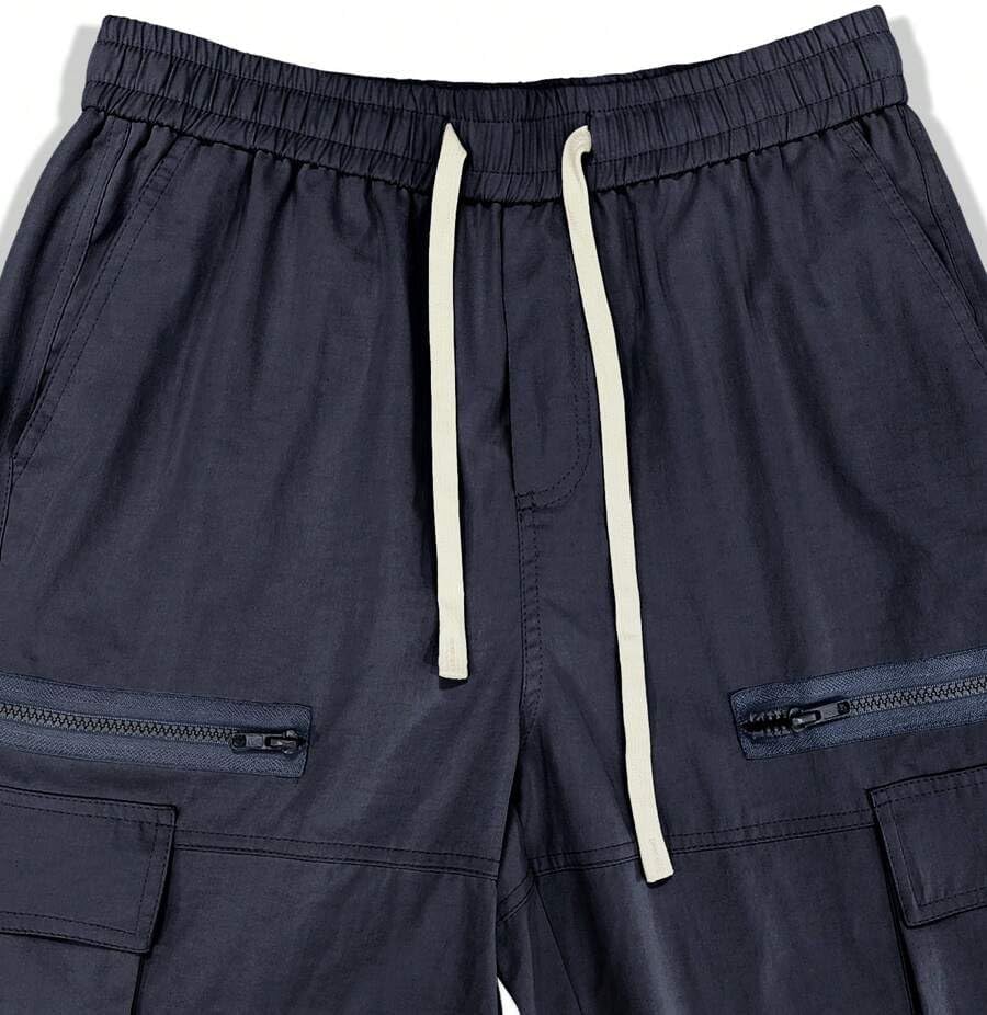 Men's Loose Solid Color All-match Pocket Drawstring Waist Overalls