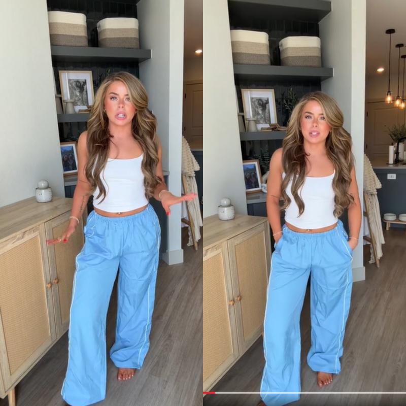 Women's Parachute Wideleg Pants Baggy Y2K Elastic Waist Wide Leg Track Pants Trousers Casual