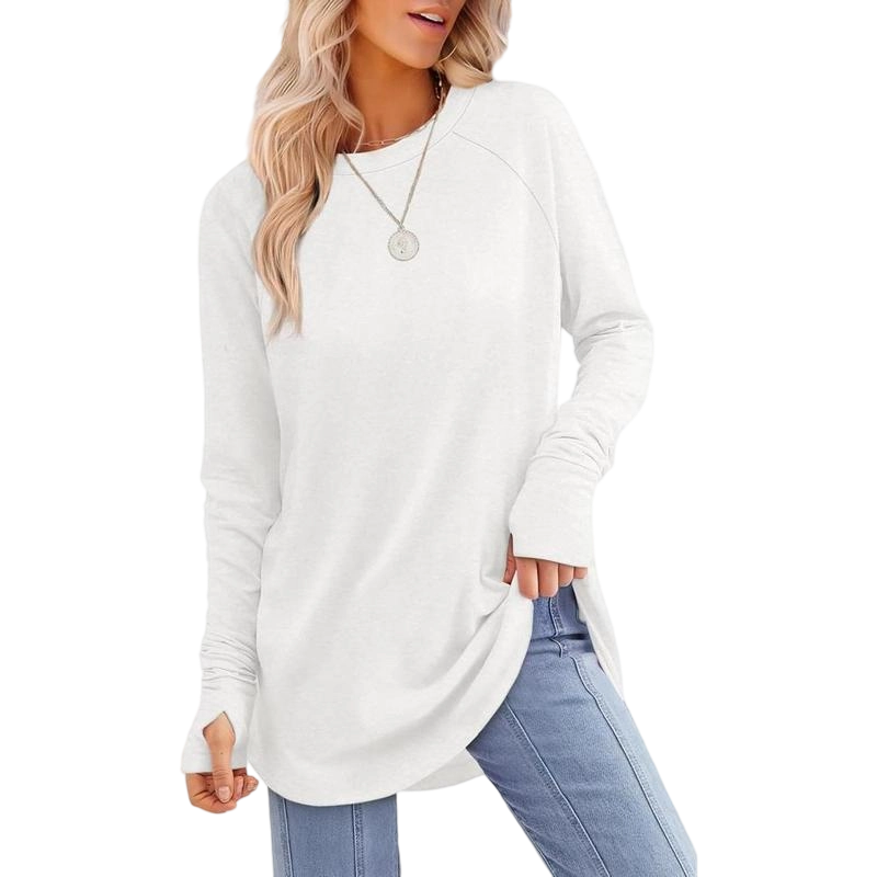 Womens Long Sleeve Round Neck Tunic Tops
