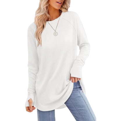 Womens Long Sleeve Round Neck Tunic Tops