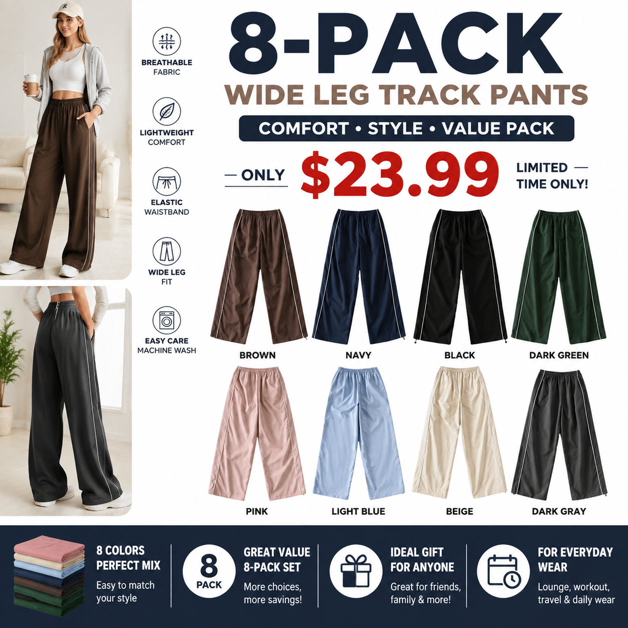 Women's Parachute Wideleg Pants Baggy Y2K Elastic Waist Wide Leg Track Pants Trousers Casual