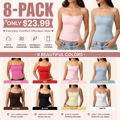 Women’s Padded Lace Cami Top – Double Lined Sexy Spaghetti Strap Tank