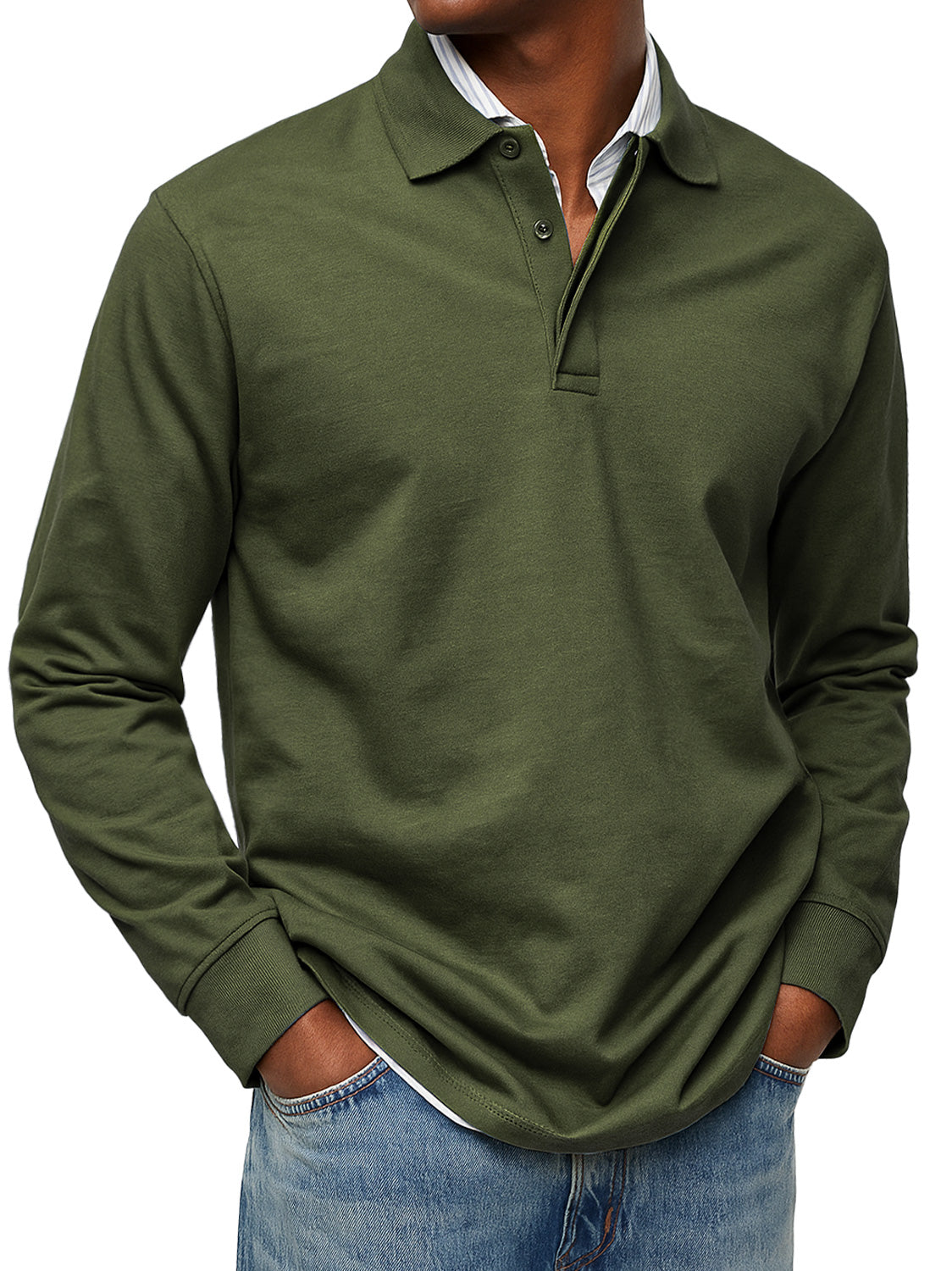 Men's Autumn/Winter Exclusive-layer Lapel Button-down Solid Color Long-sleeved Polo Shirt