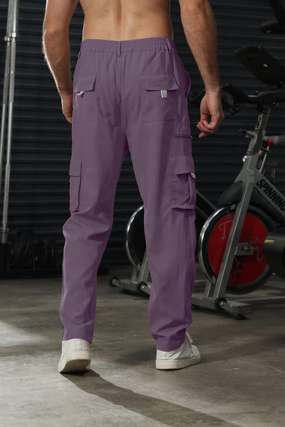 Men's Loose Solid Color All-match Pocket Drawstring Waist Overalls
