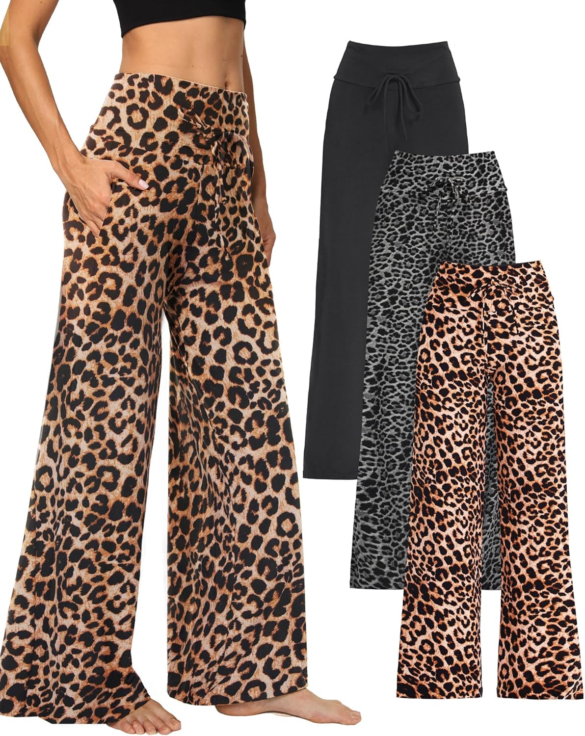 ⏰7 Pack Only $24.99⏰Plus Size High Waisted Loose Wide Leg Stretchy & Soft Fabric Casual Outing and Travel