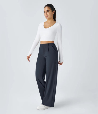 High Waisted Side Pocket Straight Leg Work Pants