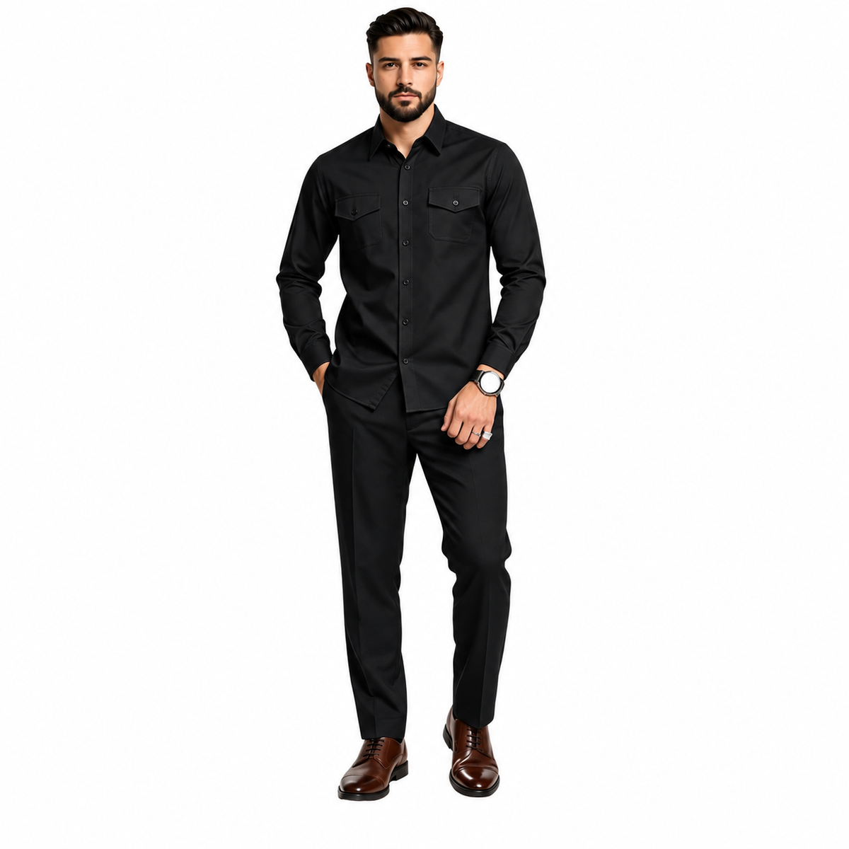 Men’s Two-Piece Matching Shirt & Pants Set – Casual Everyday Outfit