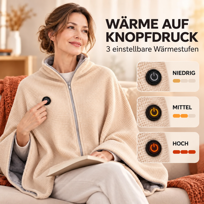 Elektrischer Heizponcho mit Kapuze – Kuschelig weich mit 3 Heizstufen