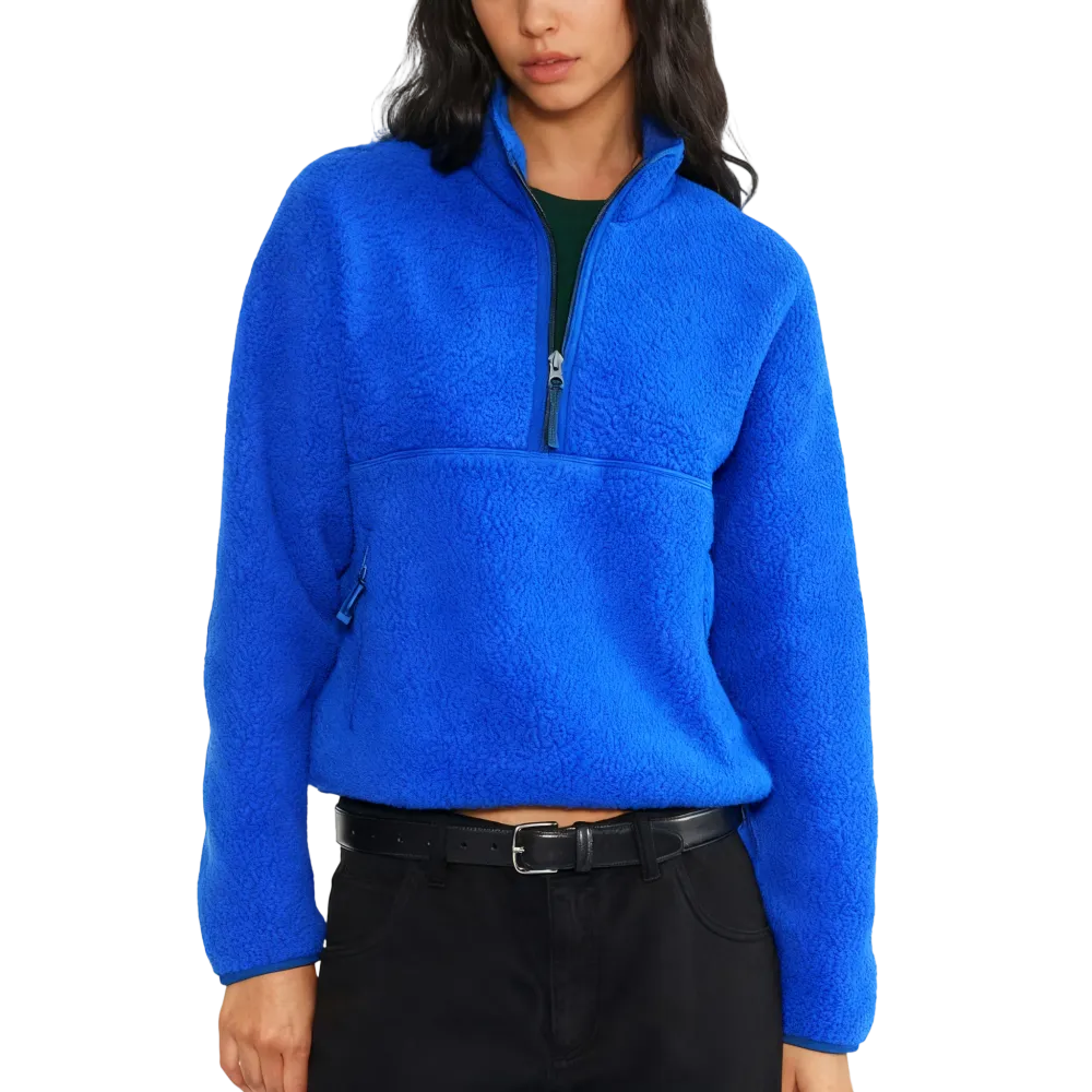 Women‘s Fleece Sweatshirt – Cropped Half-Zip Sherpa Pullover with Zipper Pockets