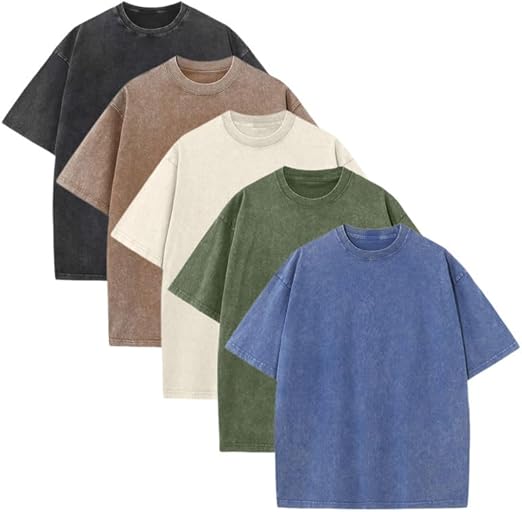 Men’s Plus Size 100% Cotton Acid Wash Oversized Heavyweight Vintage T-Shirt