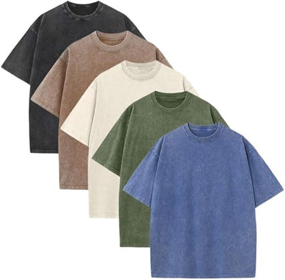Men’s Plus Size 100% Cotton Acid Wash Oversized Heavyweight Vintage T-Shirt