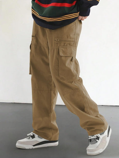 Men's Loose Solid Color All-match Pocket Drawstring Waist Overalls