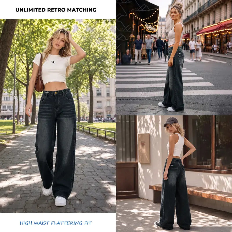 Women's Low Rise Baggy Jeans – 90s Wide Leg Denim