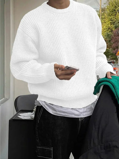 Men's Solid Drop Shoulder Cable Knit Sweater