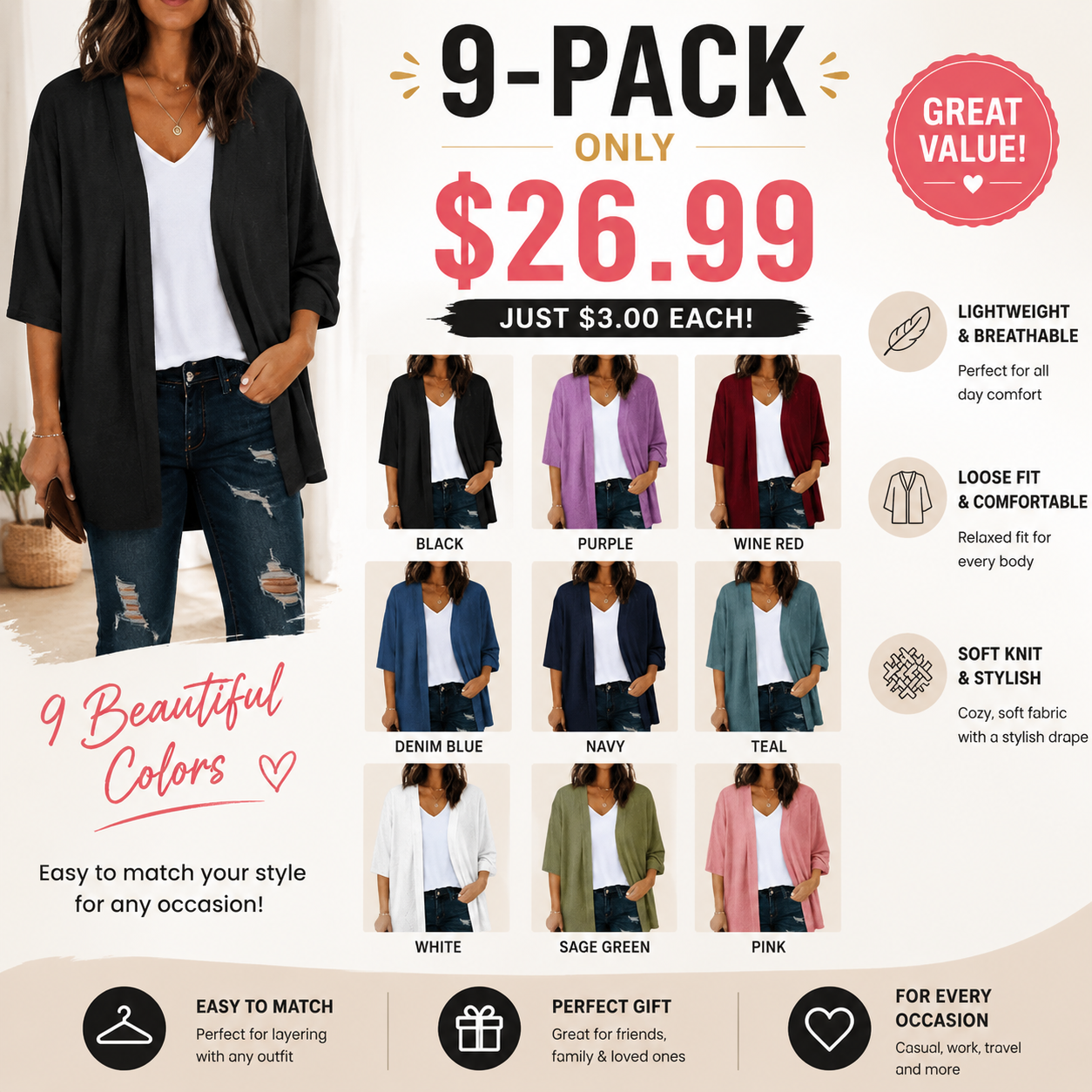 Plus Size Knitted Jacquard Cardigan for Women, Half Sleeve Summer Kimono Cover Up, Elegant Open Front Tops