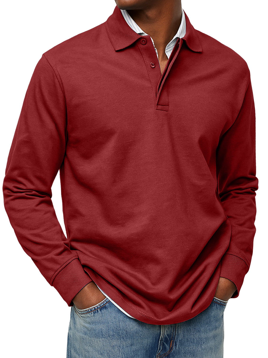 Men's Autumn/Winter Exclusive-layer Lapel Button-down Solid Color Long-sleeved Polo Shirt