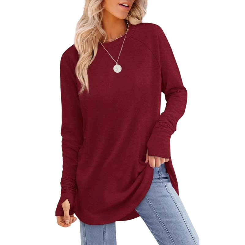 Womens Long Sleeve Round Neck Tunic Tops