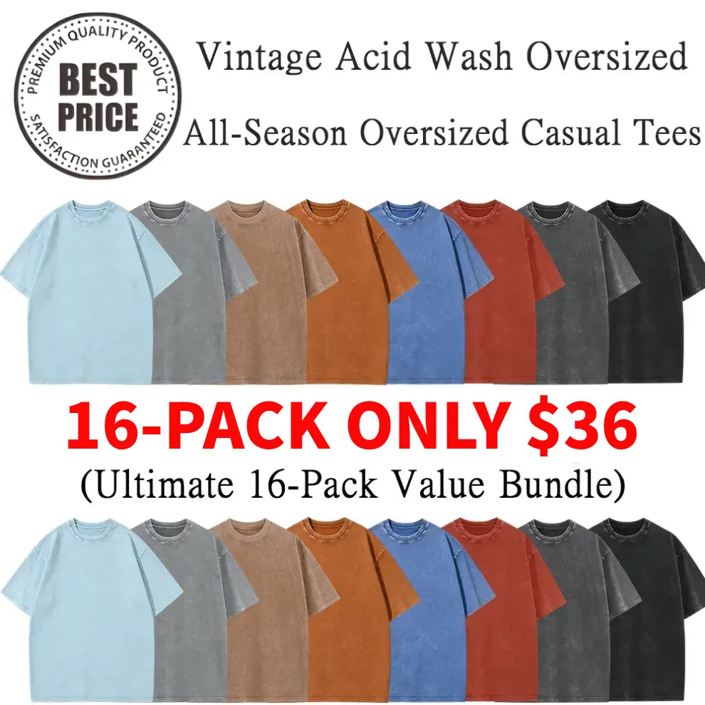 Men’s Plus Size 100% Cotton Acid Wash Oversized Heavyweight Vintage T-Shirt