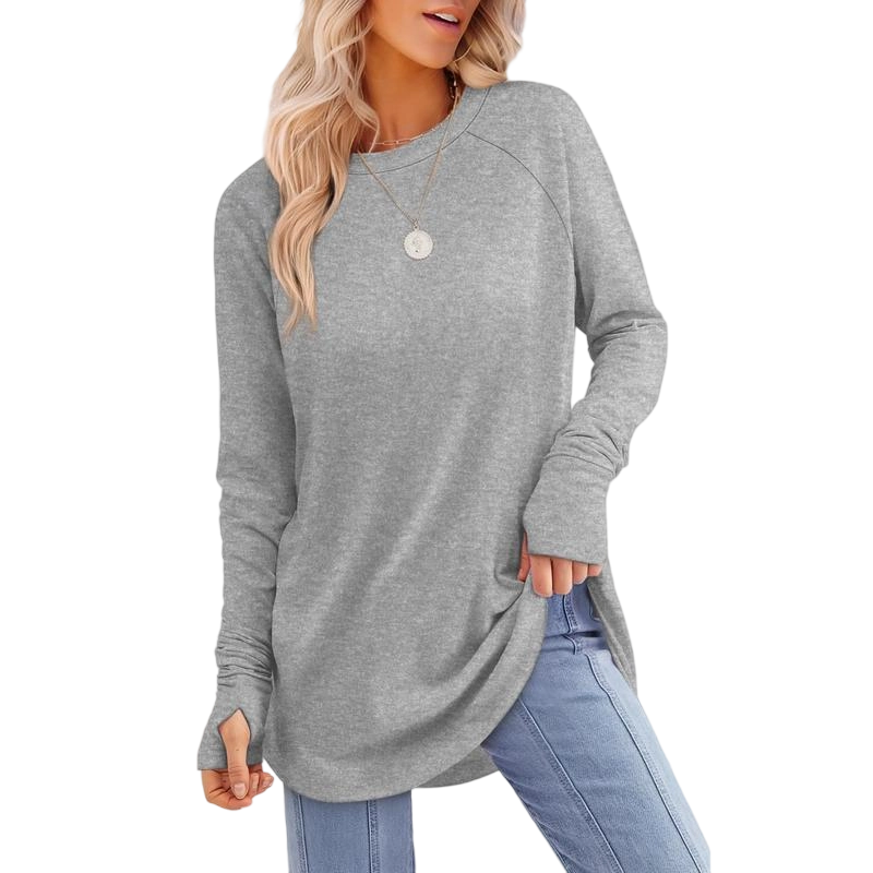 Womens Long Sleeve Round Neck Tunic Tops