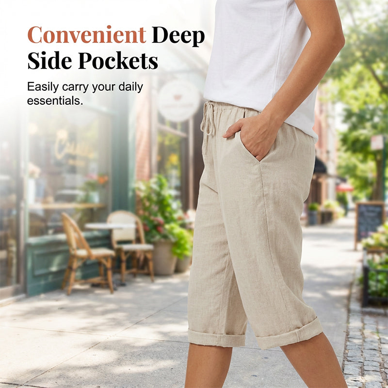 👖 LIMITED-TIME 90% OFF! ✨ Women's Cotton Linen Capris – Loose, Cropped, Rolled Cuff, Pockets 🌿