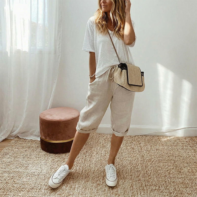 👖 LIMITED-TIME 90% OFF! ✨ Women's Cotton Linen Capris – Loose, Cropped, Rolled Cuff, Pockets 🌿