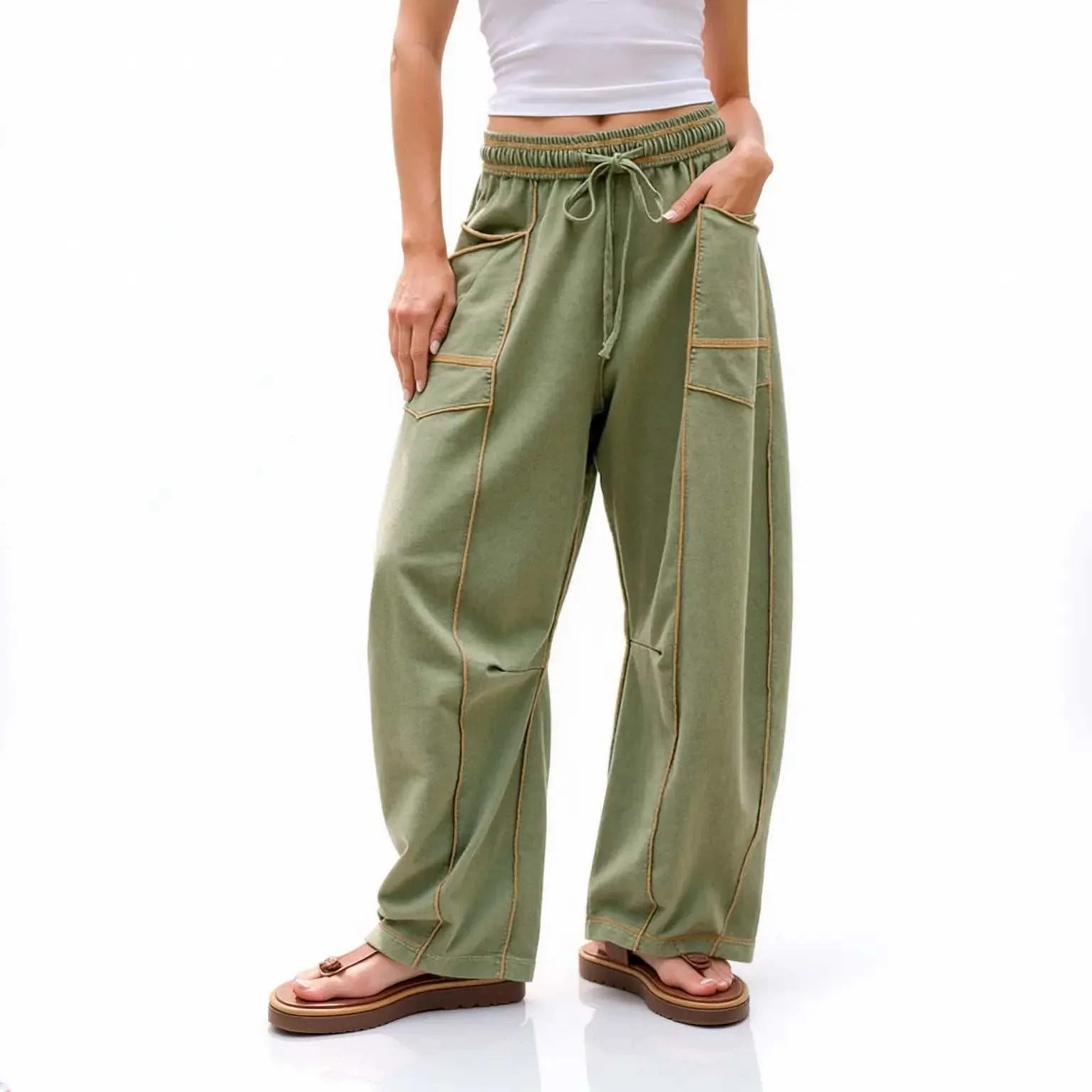 Women'S High Waisted Barrel Sweatpants Baggy Wide Leg Drawstring Joggers With Pockets And Seam Stitch Details| Regular Lined For Fall & Spring, Cozy Fleece Lined For Winter