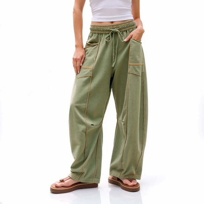 Women'S High Waisted Barrel Sweatpants Baggy Wide Leg Drawstring Joggers With Pockets And Seam Stitch Details| Regular Lined For Fall & Spring, Cozy Fleece Lined For Winter