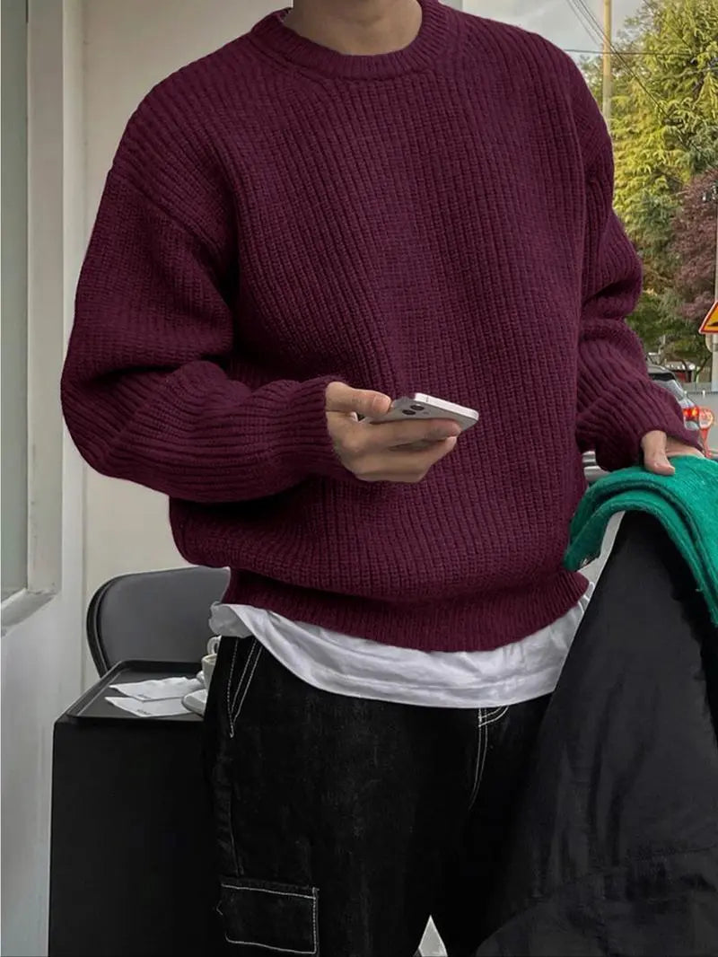 Men's Solid Drop Shoulder Cable Knit Sweater