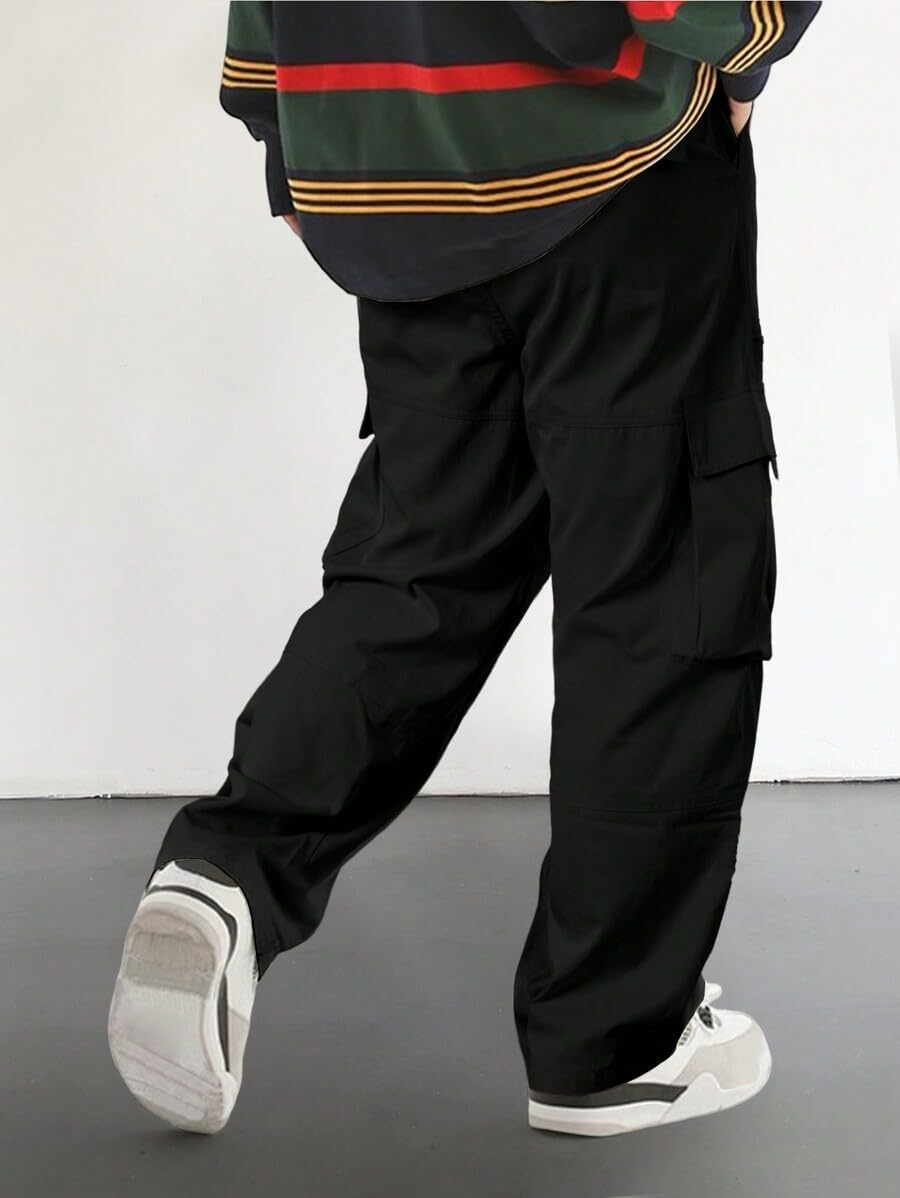 Men's Loose Solid Color All-match Pocket Drawstring Waist Overalls