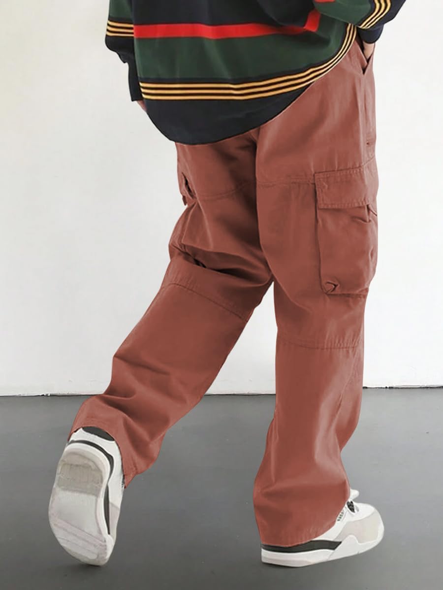Men's Loose Solid Color All-match Pocket Drawstring Waist Overalls