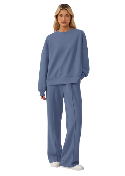 Women's Cozy Round Neck Top & Wide Leg Trousers Two Piece Outfits