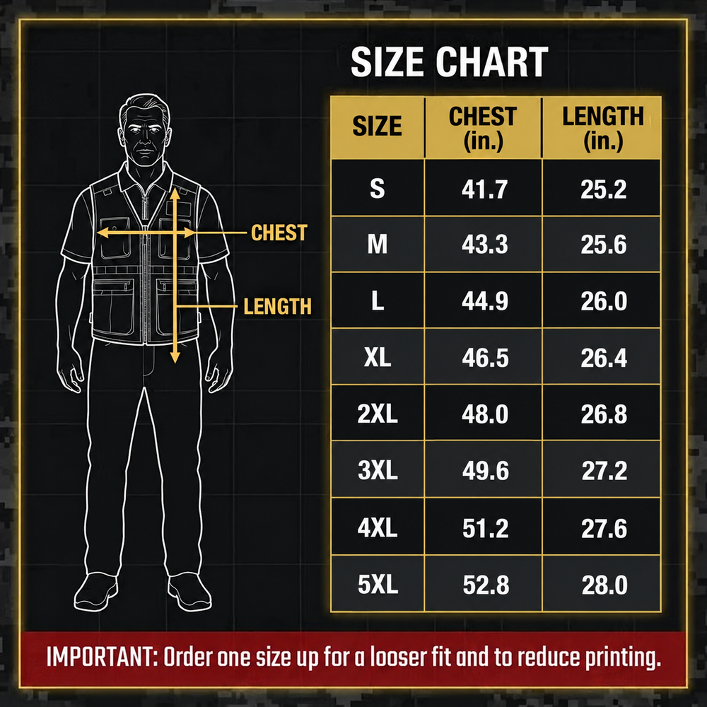 Phantom vest size chart in inches