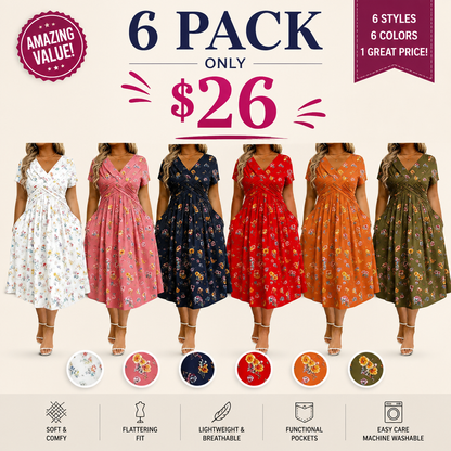 Floral V-Neck Twist-Waist Dress – Elegant & Flattering