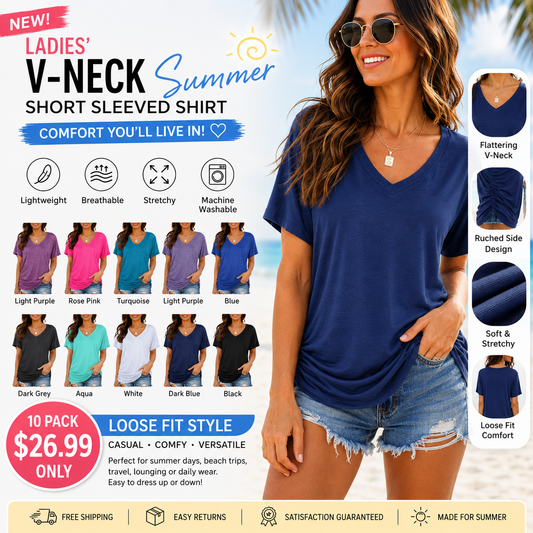 Classic V-Neck Short Sleeve T-Shirt👕 | Ultra-Soft Everyday Essential