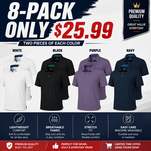 Men's Polo Shirts – Soft Breathable Cotton, Comfortable Short Sleeve Casual Fit