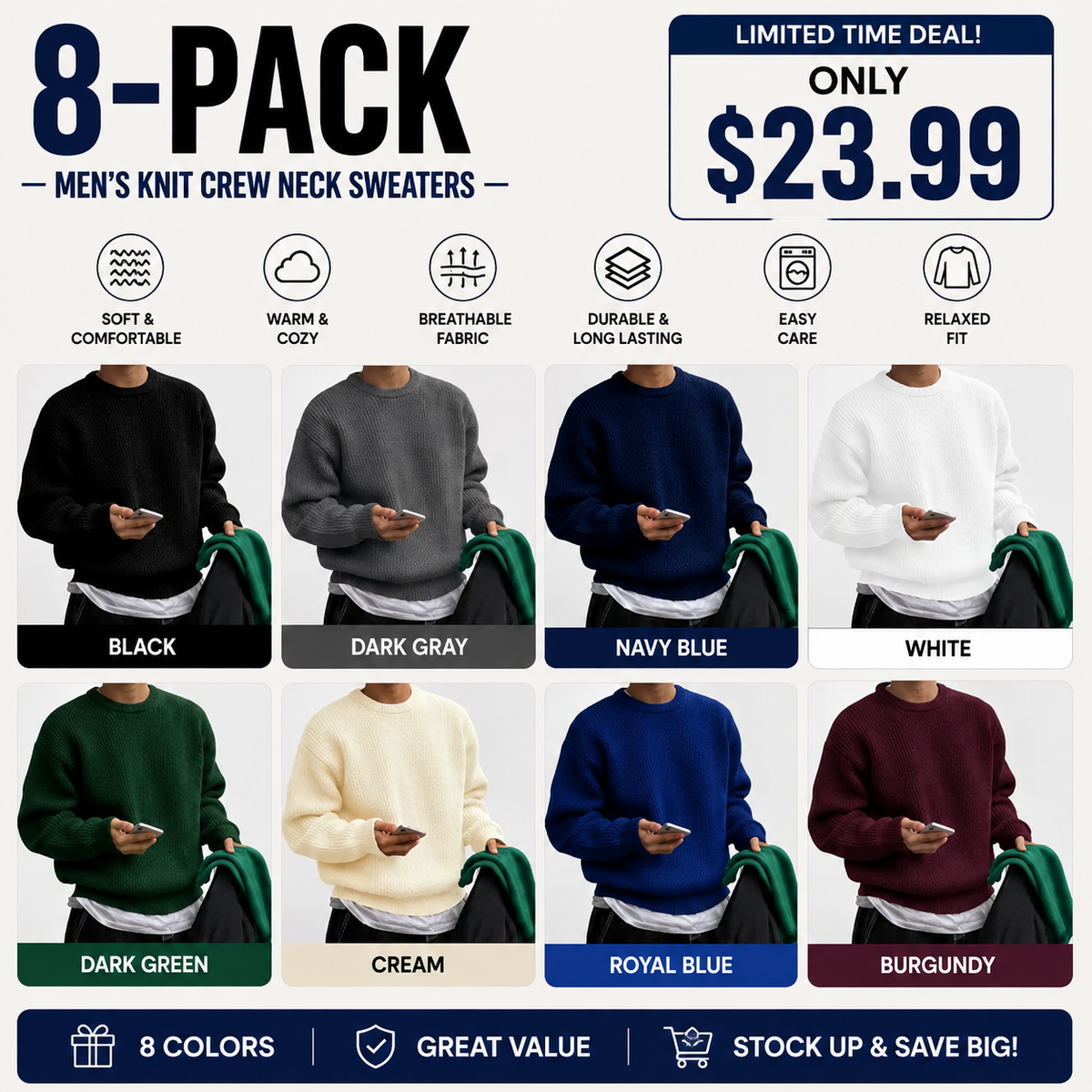 Men's Solid Drop Shoulder Cable Knit Sweater