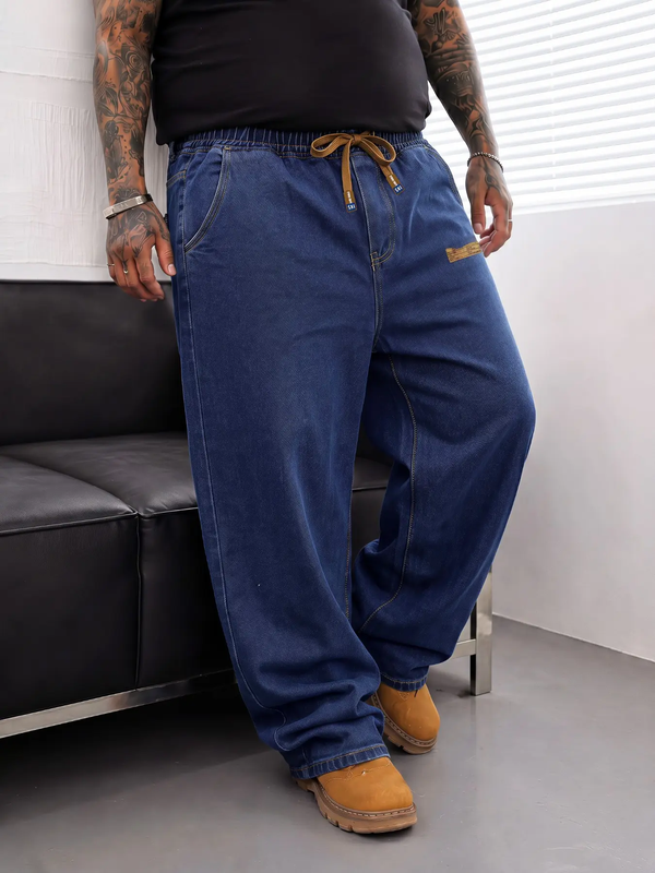 Dark blue men's wide-leg jeans