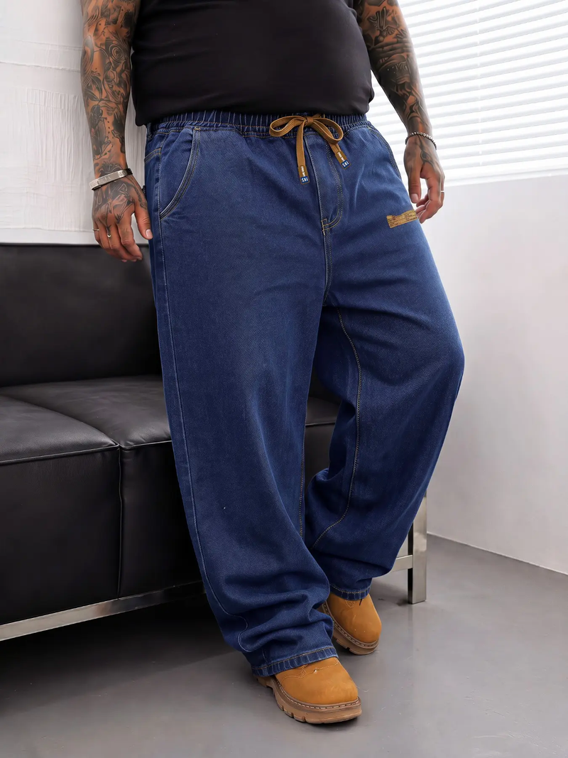 Men's relaxed dark blue wide-leg jeans