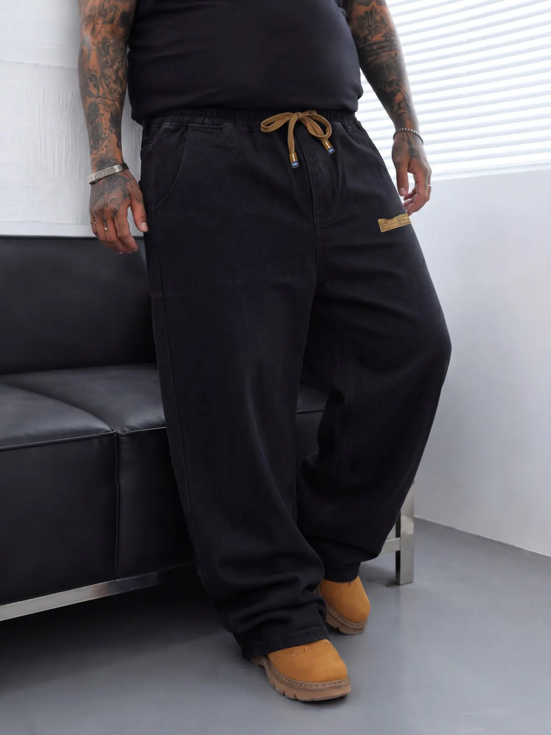 Black relaxed wide-leg jeans for men