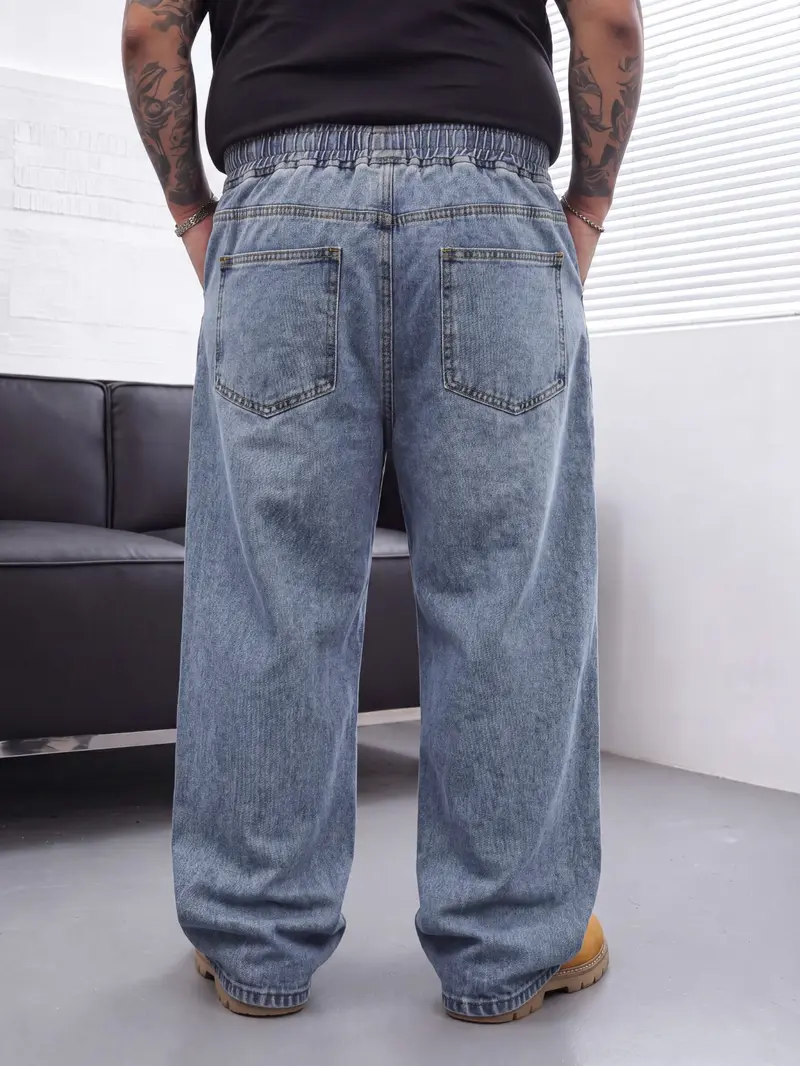 Men's Relaxed Wide-Leg Jeans with Elastic Waist