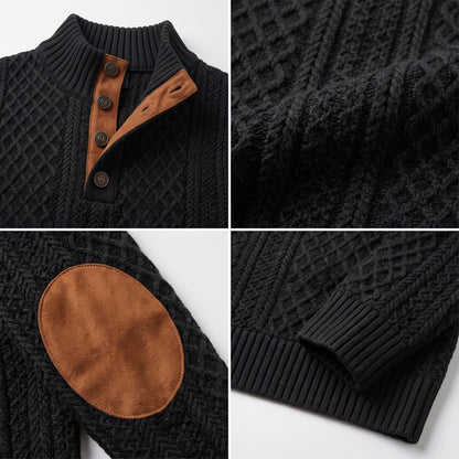 Men's Classic Cable-Knit Sweater with Button Collar – Timeless Casual Knitwear